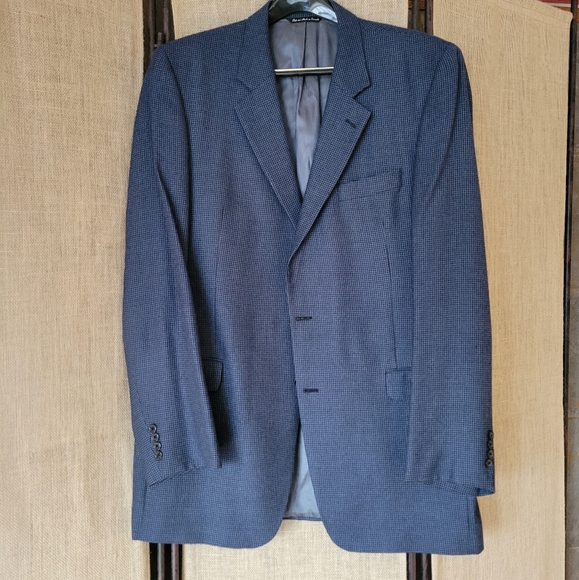 Cashmere Blazer Jack Victor Sport Coat 46 XL Blue Check Rochester Big Tall Italy - Picture 1 of 9